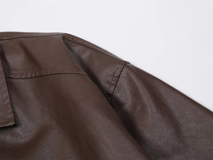 Stylish and durable men's leather coat with premium zipper closure, available in black and brown colors.