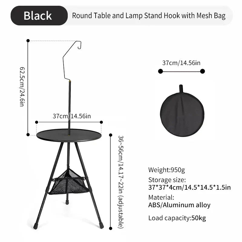 Adjustable Ultralight Portable Camping Round Table with Light Stand - Durable, Portable, and Versatile Outdoor Furniture