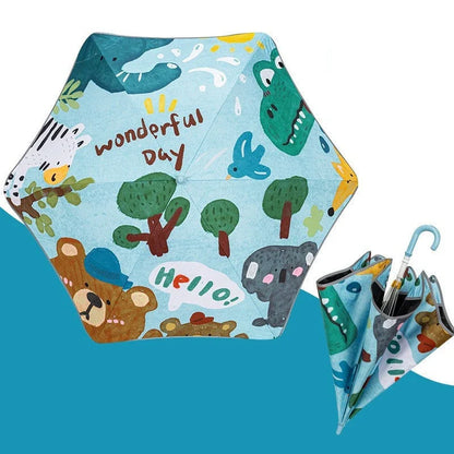 A colorful cartoon-themed umbrella with a large 35-inch diameter, offering UV and rain protection for children