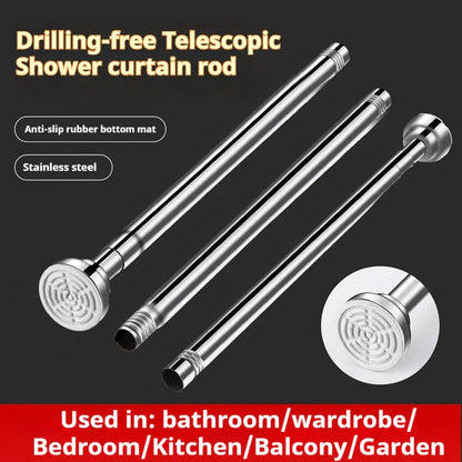 Adjustable stainless steel tension shower curtain rod with multiple size options to fit a variety of spaces in a Kiwi home