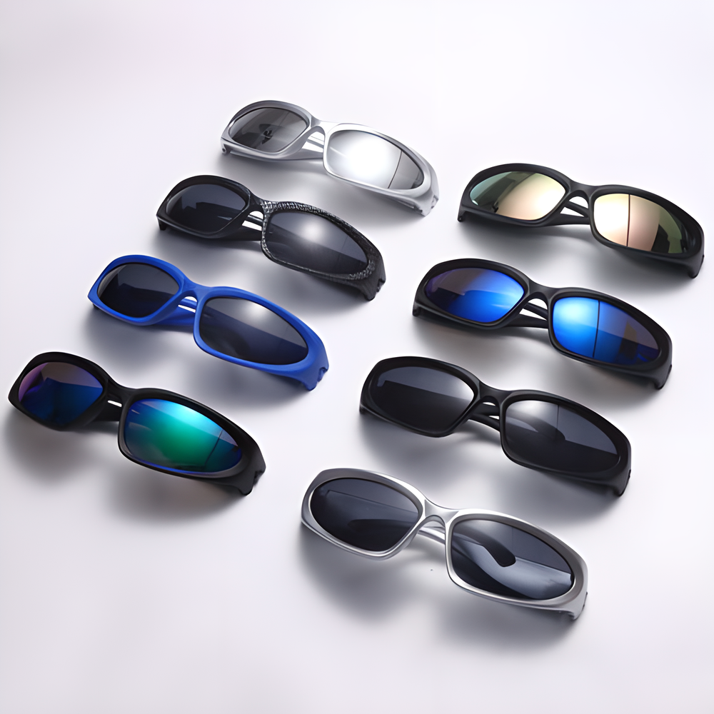 Stylish mirror sunglasses with a futuristic design, providing 100% UV protection and anti-reflective coating for Kiwis