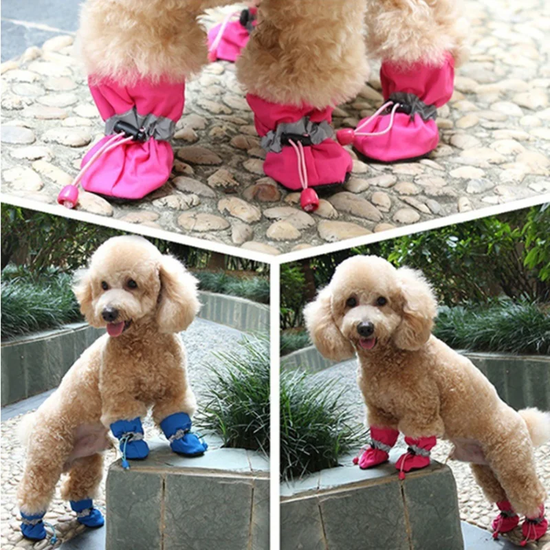 Waterproof Small Pet Anti-slip Rain Boots (4-Pack) in various colors for Kiwi pets