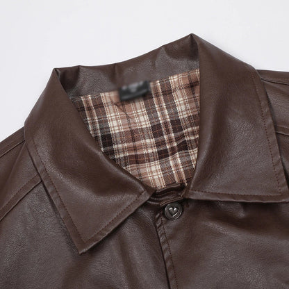 Stylish and durable men's leather coat with premium zipper closure, available in black and brown colors.