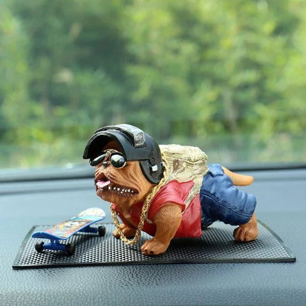 A high-quality, lifelike American Bully dog figure dashboard decor for your car's interior