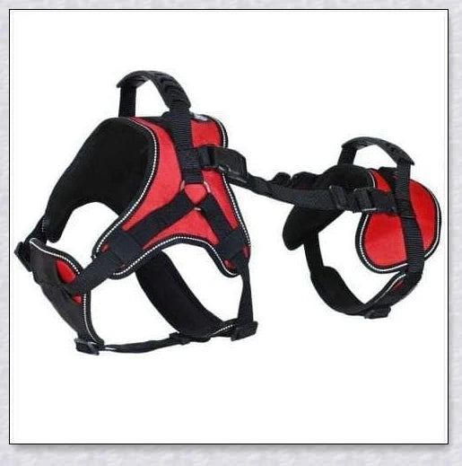 A multi-functional full-body dog lifting harness with long handles for easy support and assistance