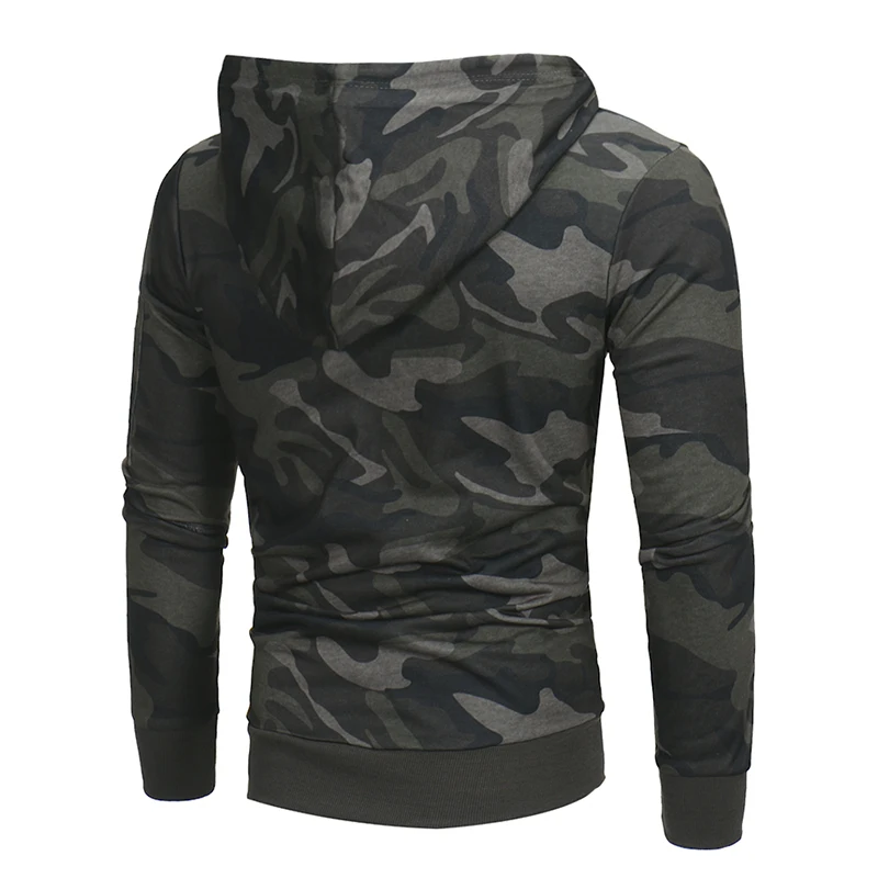 Delta 433 Tactical Camo Hoodie in green and gray colors, featuring a zipped side pocket, drawstring hood, and reinforced construction for durable Kiwi style and performance.