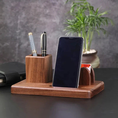 Elegant solid wood desk organizer with multiple compartments for pens, notes, and other office essentials