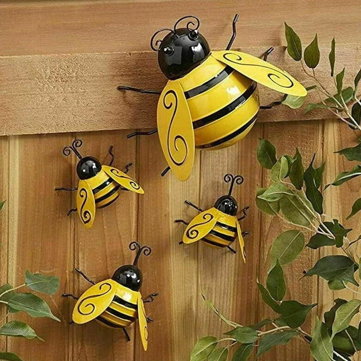 Decorative metal bumble bee garden ornament in a modern, nature-inspired design