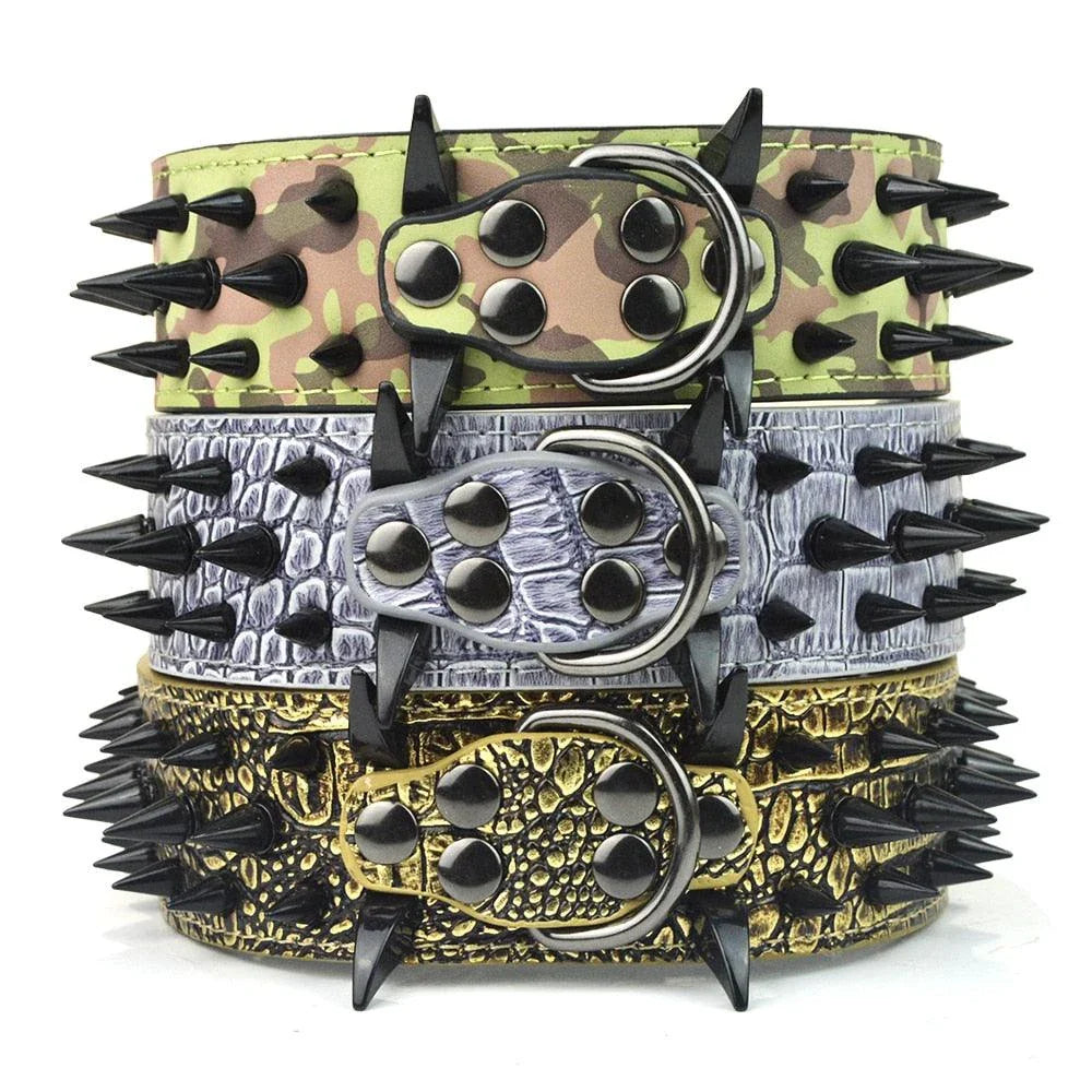 A stylish pet collar with a punk-inspired design, featuring metal accents and an adjustable fit for comfortable wear