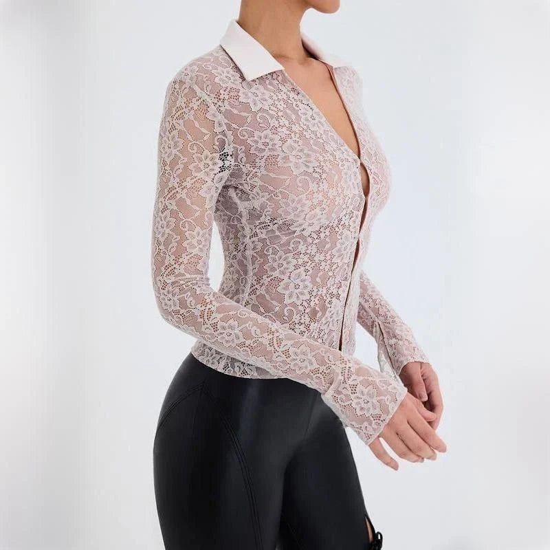 Stylish lace flare sleeve t-shirt with turn-down collar, a versatile and comfortable summer top for New Zealand women