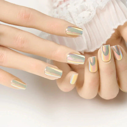 Metallic Mirror Press-On Nails - Short Square UV Acrylic Fake Nails for a Salon-Quality Manicure