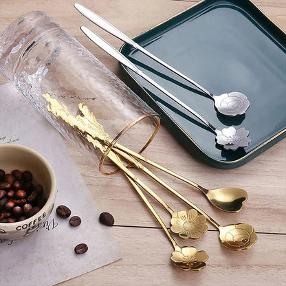 8-Piece Flower Spoon Set with Unique Stainless Steel Flower Design for Elegant Tea, Coffee, and Dessert Presentation