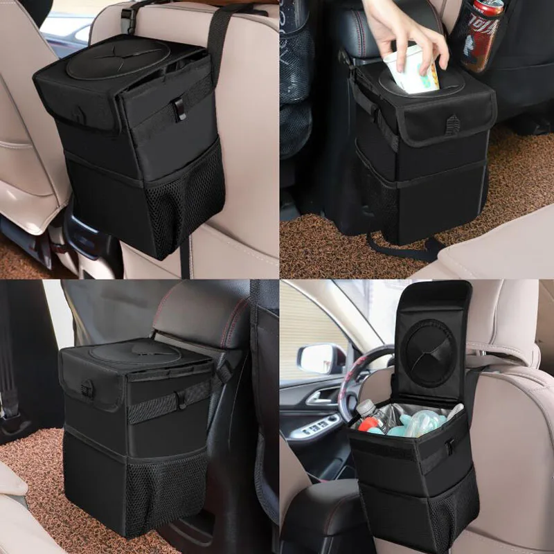 Sturdy and foldable waterproof car rubbish bin with adjustable straps and leak-proof design