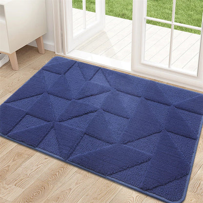 Geometric non-slip microfibre door mat in various sizes, featuring an elegant pattern and durable construction for a clean, stylish entryway.