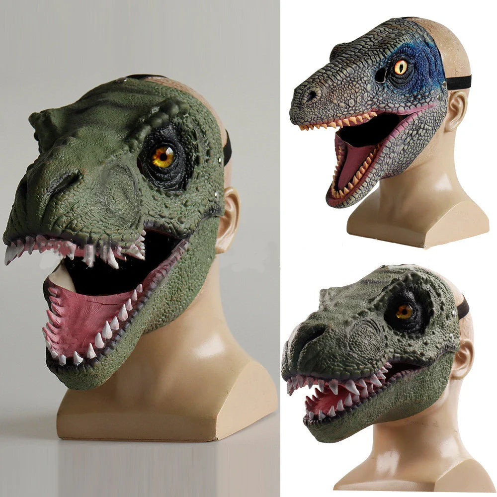 Creepy dinosaur mask with movable mouth, perfect for Halloween costumes and parties