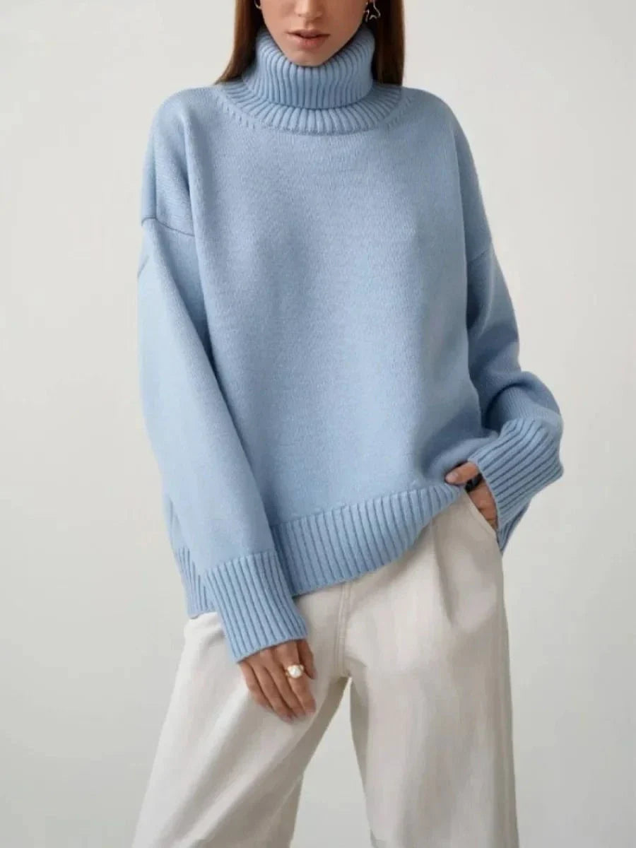 Cosy oversized knitted jumper in blue, perfect for staying warm and comfortable on chilly Kiwi days