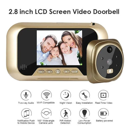 2.8-inch gold video doorbell with infrared night vision and wide angle lens for comprehensive home security