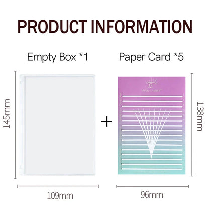 Black box tray with 5 paper cards for organizing and storing premade eyelash extension fans