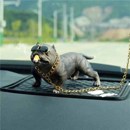 A high-quality, lifelike American Bully dog figure dashboard decor for your car's interior