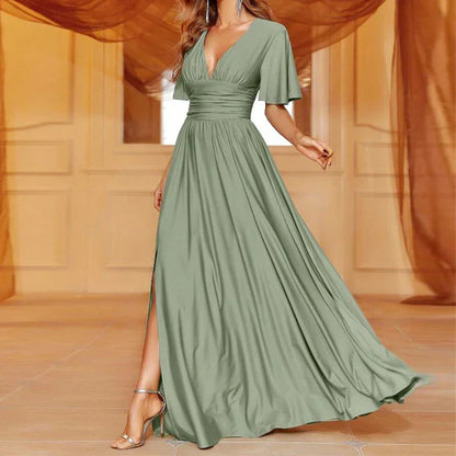 A sophisticated long v-neck dress in a range of classic colours, perfect for mature Kiwi women seeking timeless elegance.