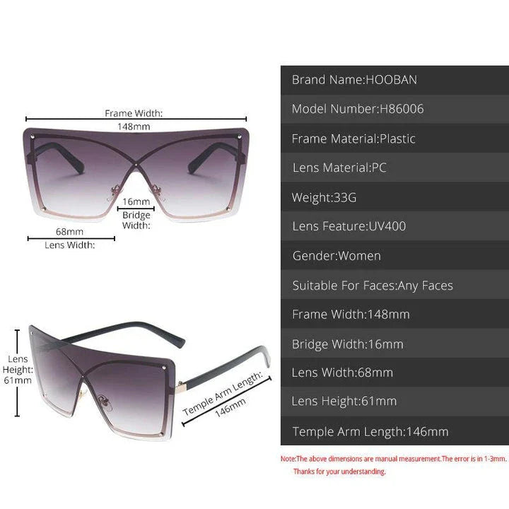 Fashionable Oversized Flat Top Sunglasses with a sleek, rimless design and gradient lenses for style and UV protection