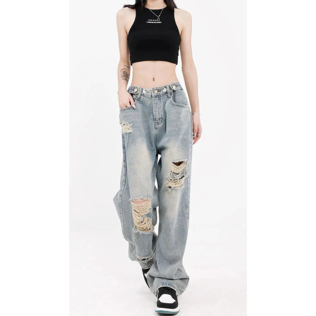 Stylish wide-leg gradient wash jeans with high-waist design, practical features, and edgy street-style vibe for the modern Kiwi woman