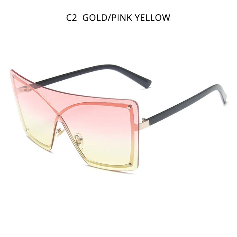 Fashionable Oversized Flat Top Sunglasses with a sleek, rimless design and gradient lenses for style and UV protection