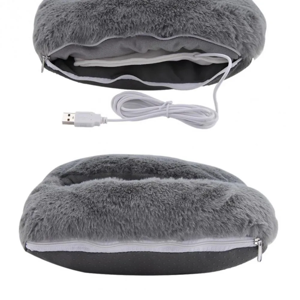 Cozy USB heated foot warmer slippers in a soft, fluffy gray design to keep your toes warm during New Zealand winters