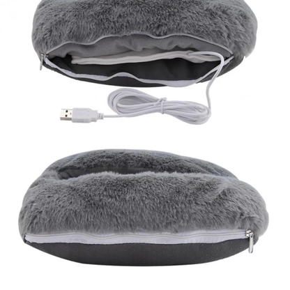 Cozy USB heated foot warmer slippers in a soft, fluffy gray design to keep your toes warm during New Zealand winters