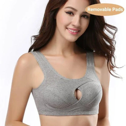 Anti-Sagging Wirefree Bra with criss-cross design, wide elastic straps, and inner comfort band for superior bust support and comfort