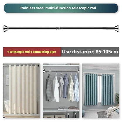 Adjustable stainless steel tension shower curtain rod with multiple size options to fit a variety of spaces in a Kiwi home