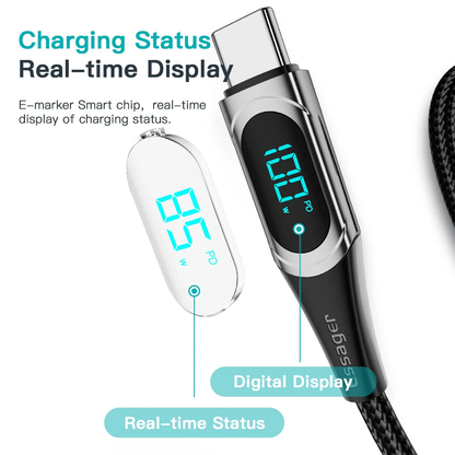 Essager Super Fast PD 100W/5A Type-C Charging Cable with Smart LED Display - Available in Black and Blue