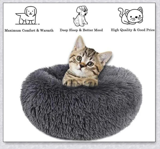 Cosy and Cloudlike Cat Bed in White and Dark Grey colours, featuring a raised rim design for your cat's comfort and security