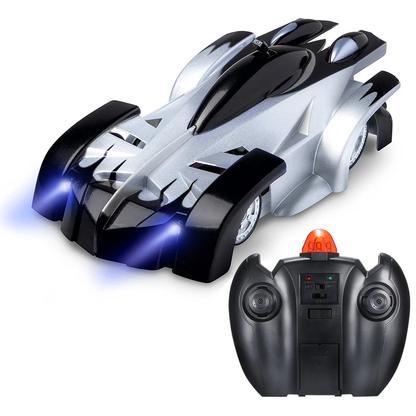 Gravity-defying RC wall climbing race car with suction technology, racing on a smooth surface