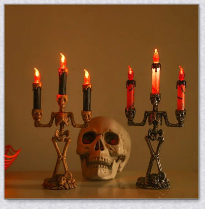 Eerie Skellight Halloween Skeleton Candlestick with Realistic Flickering LED Lights