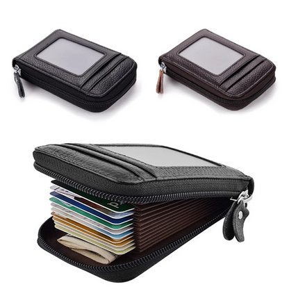 Compact PU leather wallet with multiple card slots, cash slots, and external pockets for easy organization