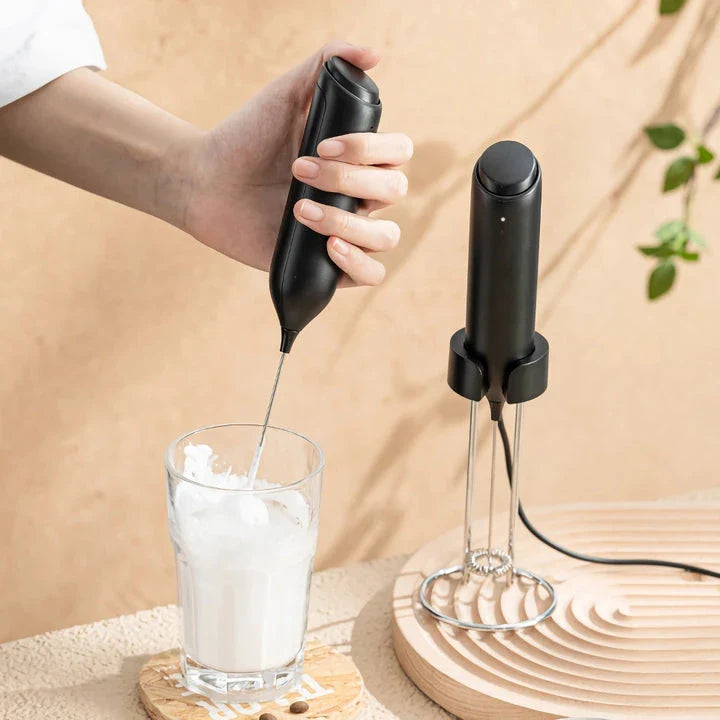 Powerful USB-rechargeable milk frother for creating barista-quality foam at home