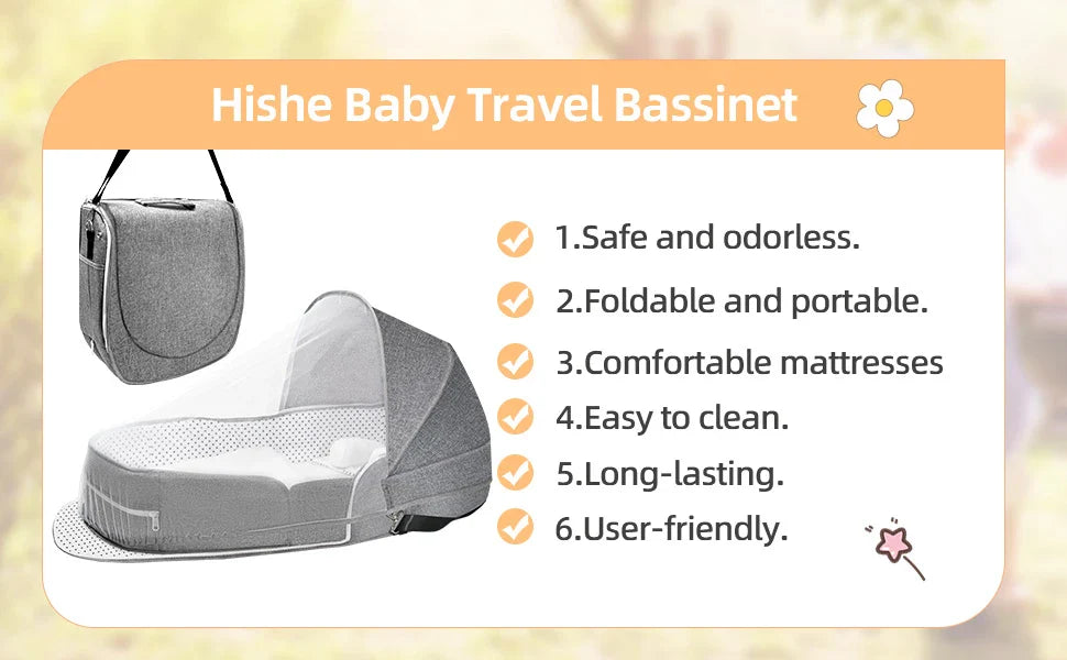 Portable Baby Bed with Mosquito Net and Sun Canopy for Safe and Comfortable Travel with Kiwi Families