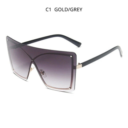 Fashionable Oversized Flat Top Sunglasses with a sleek, rimless design and gradient lenses for style and UV protection