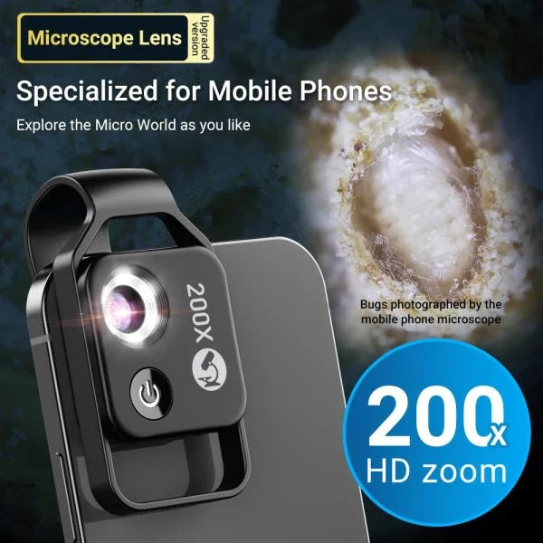 200X Universal Optical Mobile Microscope Magnifier for high-definition viewing of microscopic details and exploration of the natural world