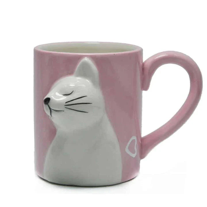 Two ceramic mugs with a playful design of two cats kissing, perfect for Kiwi cat lovers and couples