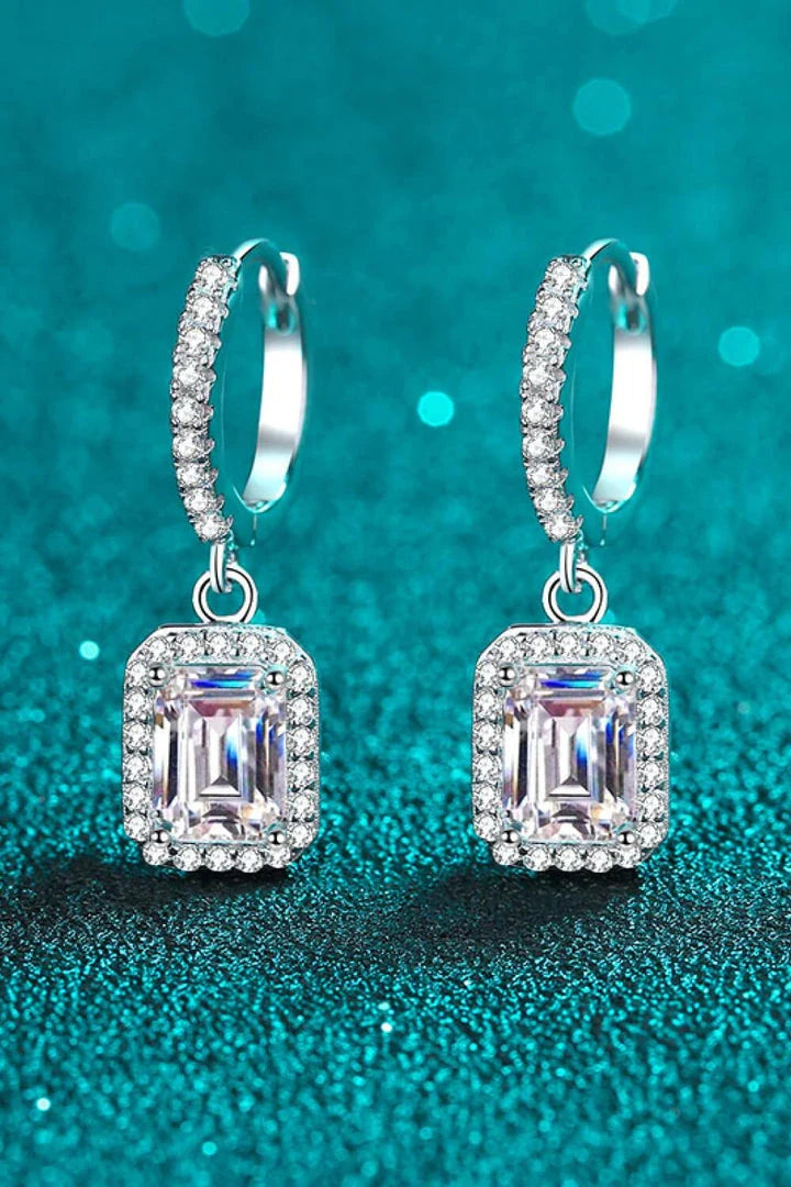 Elegant Moissanite 925 Sterling Silver Drop Earrings with sparkling Moissanite stones and rhodium-plated finish