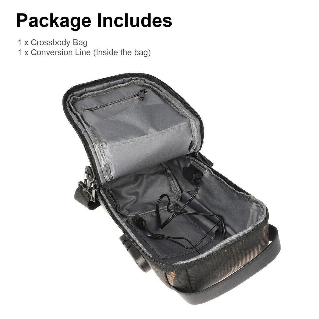 Durable waterproof crossbody bag with anti-theft features, USB charging, and spacious storage