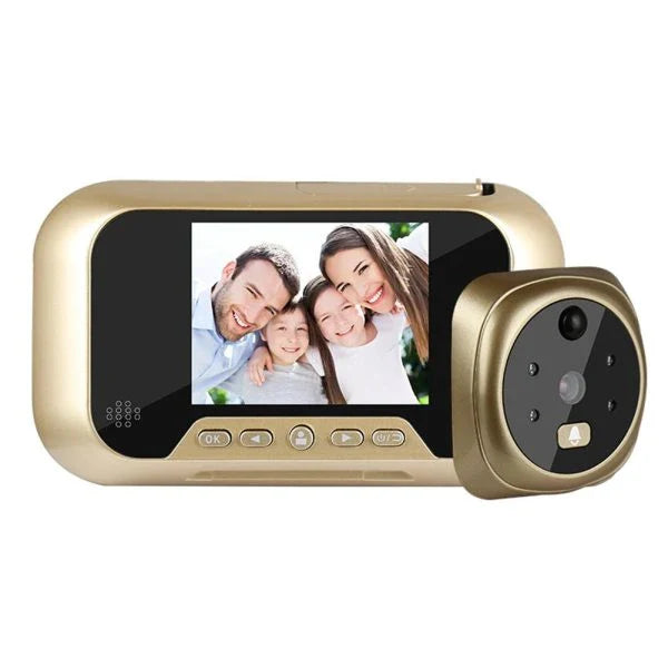 2.8-inch gold video doorbell with infrared night vision and wide angle lens for comprehensive home security