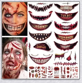 Set of 12 Halloween-themed temporary tattoo stickers in various spooky designs