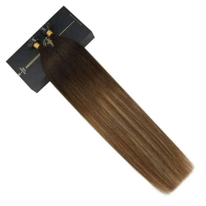 Flat Tip Human Hair Extensions from Trendha in a range of lengths and colors, providing volume, length, and vibrant styling options.