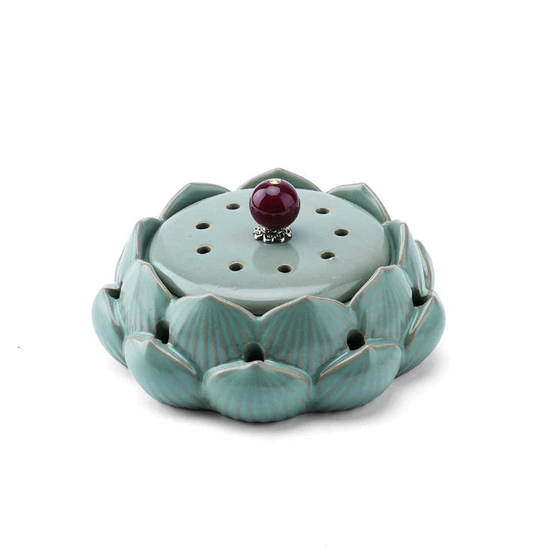 Elegant Lotus Ceramic Incense Burner, a beautifully crafted home accessory that enhances ambiance and tranquility.