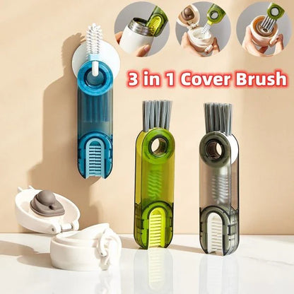 Compact 3-in-1 cleaning brush set with spiral brush for deep cleaning of bottles, cups, and straws