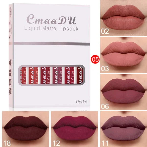 6 boxes of waterproof matte lipstick and long-lasting lip gloss in a variety of shades, including nude, red, pink, coral, berry, and plum