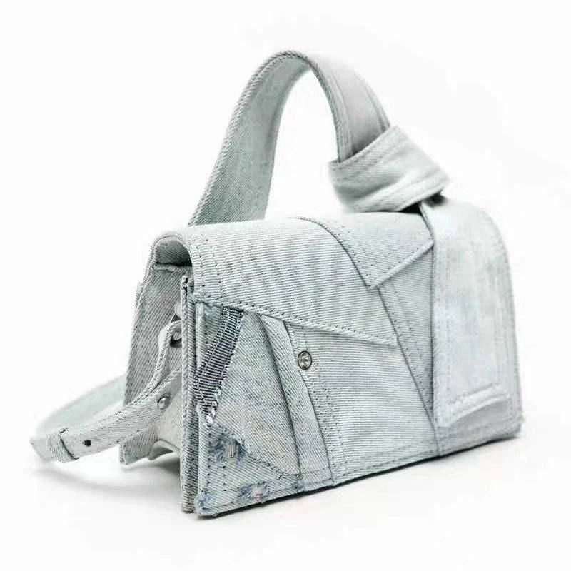 Stylish Kiwi denim crossbody bag with chic applique decoration and ample storage space